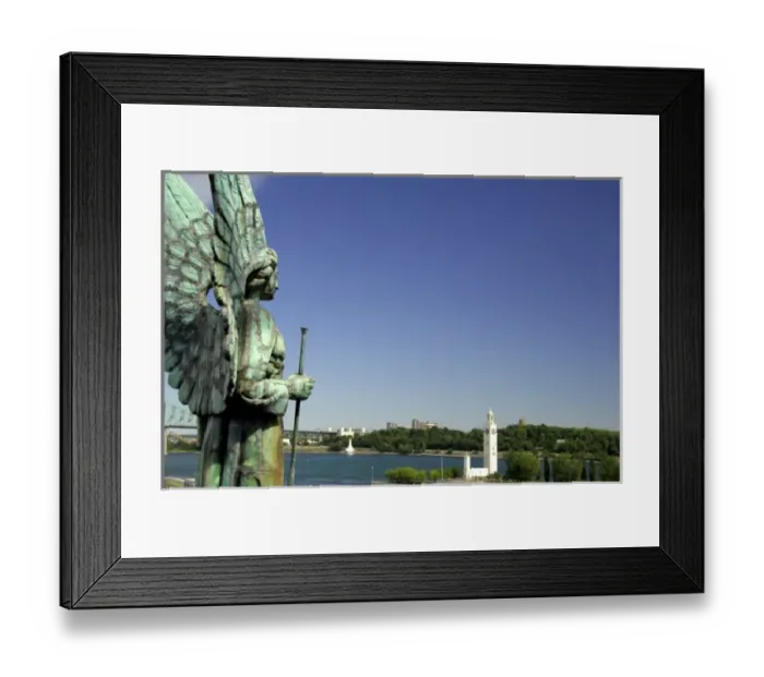 Framed Print : Canada, Quebec, Montreal. Views of waterfront & port area from Notre Dame de Bonsecours church