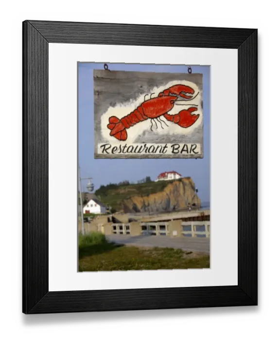 Framed Print : Canada, Quebec, Perce. Waterfront restaurant sign. IMAGE RESTRICTED: Not available