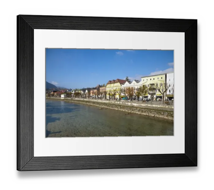 Framed Print : Bad Ischl, Upper Austria, Austria - An old world cityscape set on a waterway