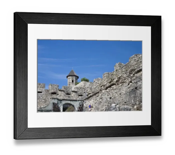 Framed Print : Villach, Carinthia, Austria - Low angle view of the battlements of an ancient castle