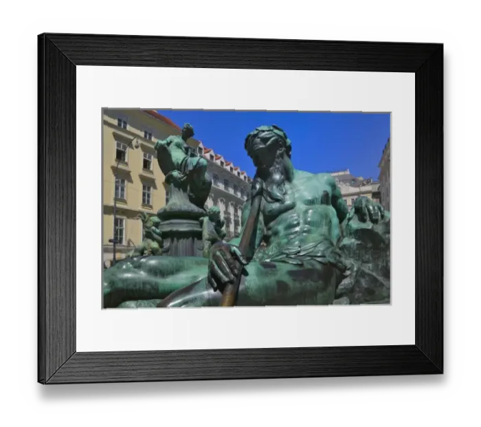 Framed Print : Bronze statue with historical building by the street, Vienna, Austria Framed Print : Bronze statue with historical building by the street, Vienna, Austria