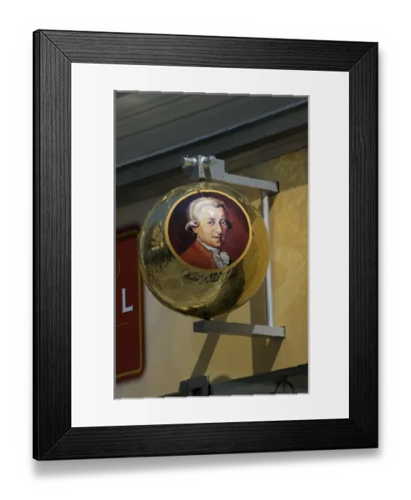 Framed Print : Europe, Austria, Vienna, sign for chocolate store and Mozart balls