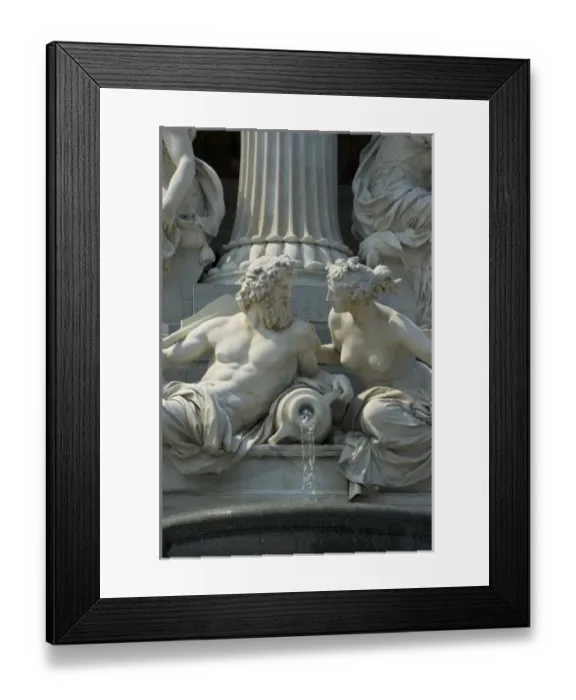 Framed Print : Europe, Austria, Vienna, detail of statue and fountain at the Austrian Parliament