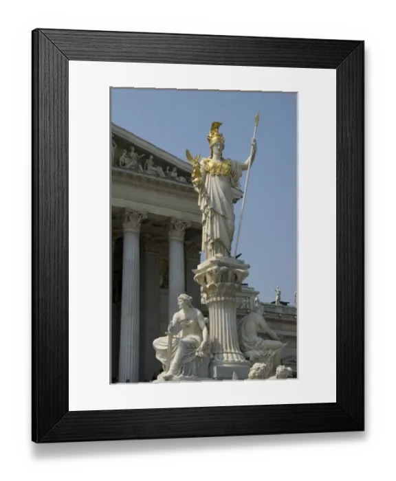 Framed Print : Europe, Austria, Vienna, detail of statue and fountain at the Austrian Parliament