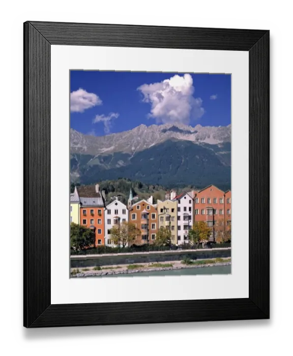 Framed Print : Europe, Austria, Innsbruck. Colorful homes line the Inn River in Innsbruck, Austria Framed Print : Europe, Austria, Innsbruck. Colorful homes line the Inn River in Innsbruck, Austria