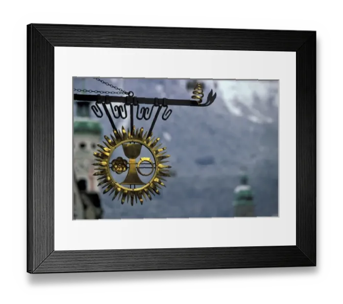 Framed Print : Austria, Tirol, Innsbruck. Hanging sign Framed Print : Austria, Tirol, Innsbruck. Hanging sign
