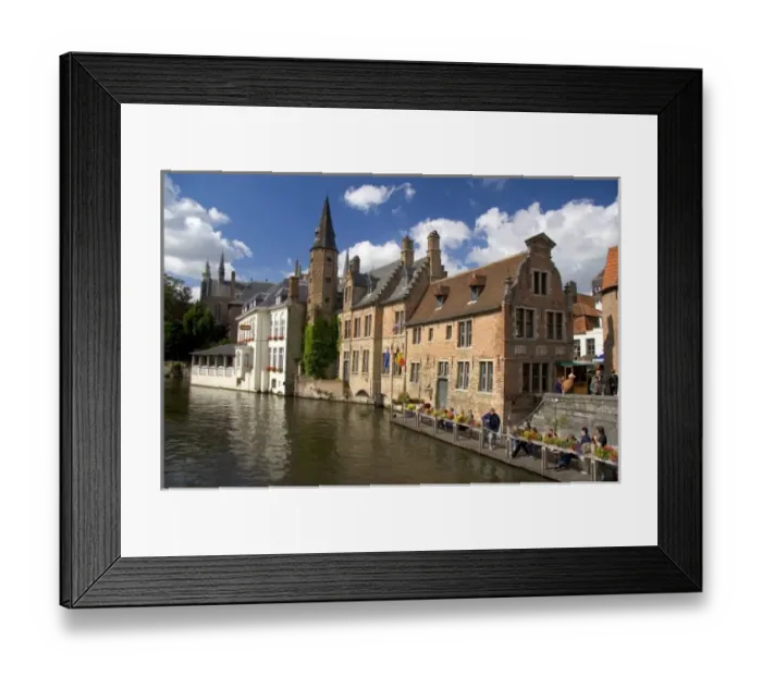 Framed Print : Buildings along a canal at the city of Bruges in the province of West Flanders, Belgium