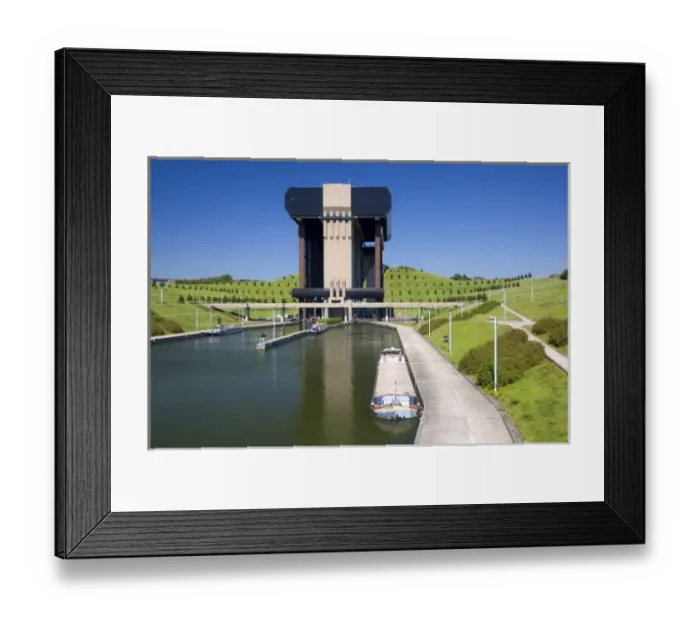 Framed Print : A view of the Strepy-Thieu boat lift on a branch of the Canal du Centre near Framed Print : A view of the Strepy-Thieu boat lift on a branch of the Canal du Centre near