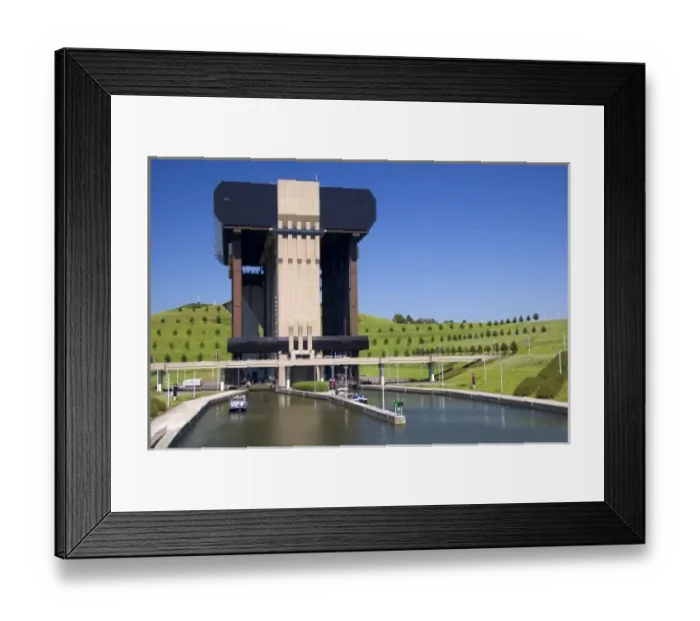 Framed Print : A view of the Strepy-Thieu boat lift on a branch of the Canal du Centre near Framed Print : A view of the Strepy-Thieu boat lift on a branch of the Canal du Centre near