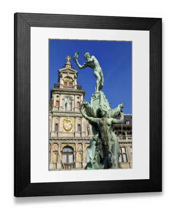 Framed Print : Europe, Belgium, Antwerpen, Antwerp, the Brabo Fountain by Jef Lambeaux (1887) in