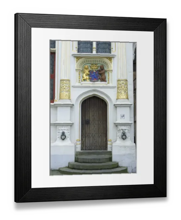 Framed Print : Belgium, West Flanders, Bruges, the Old Civil Registry building, Brug square, City Crest Framed Print : Belgium, West Flanders, Bruges, the Old Civil Registry building, Brug square, City Crest