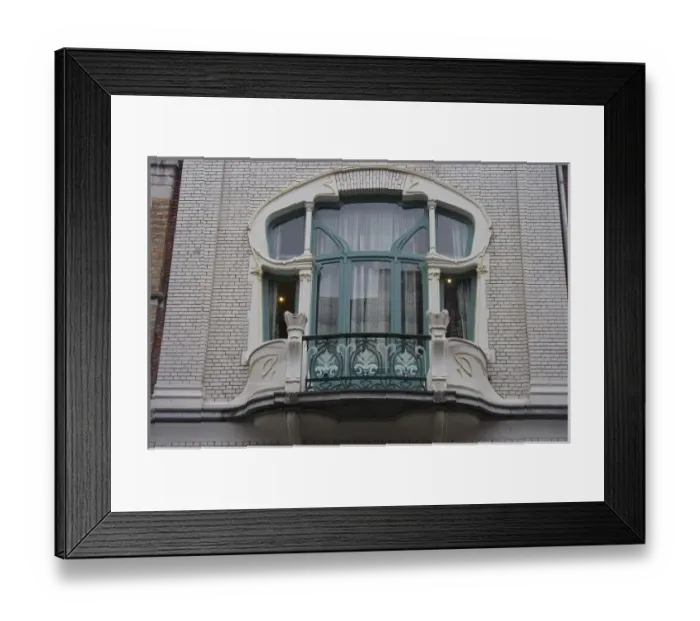 Framed Print : Europe, Belgium, Antwerp. An ornate window in a home in Antwerps historic Zurenborg