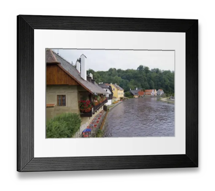 Framed Print : Cottages on Vitava River in Cesky Krumlov Czech Republic