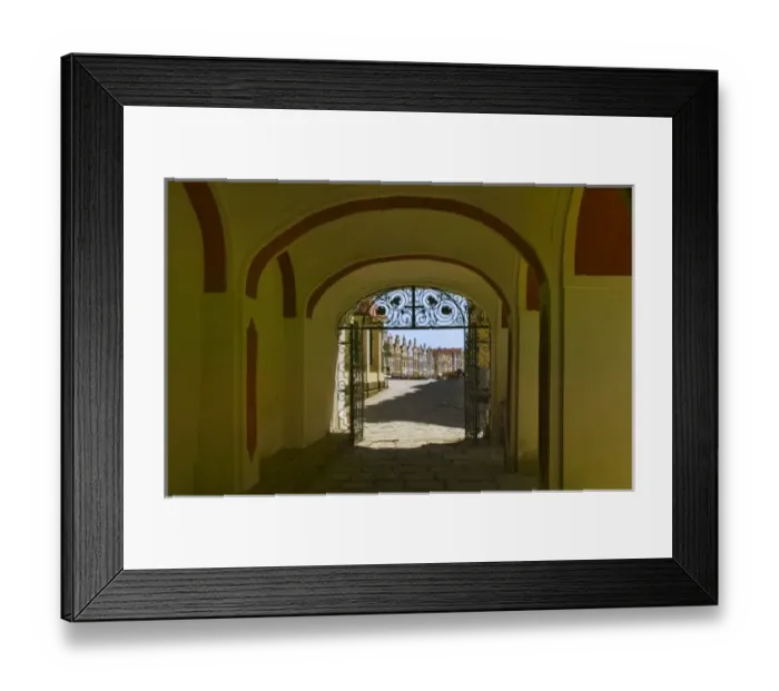 Framed Print : Gate to Old town square surrounded by 16th-century Renaissance houses, Telc, Moravia