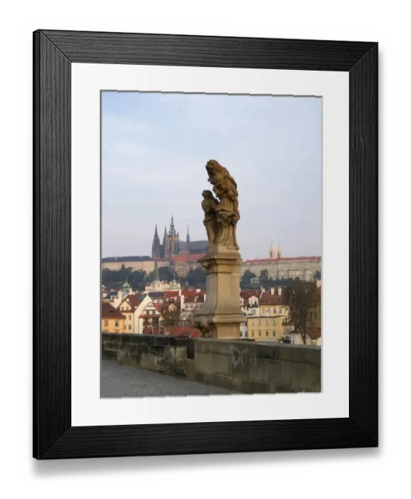 Framed Print : Europe, Czech Republic, Prague. A statue of St. Anne, with Prague Castle in the background