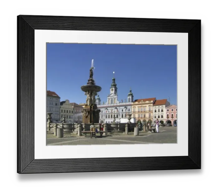 Framed Print : Europe, Czech Republic, Ceske Budejovice. Samsons Fountain, built in 1727, occupies