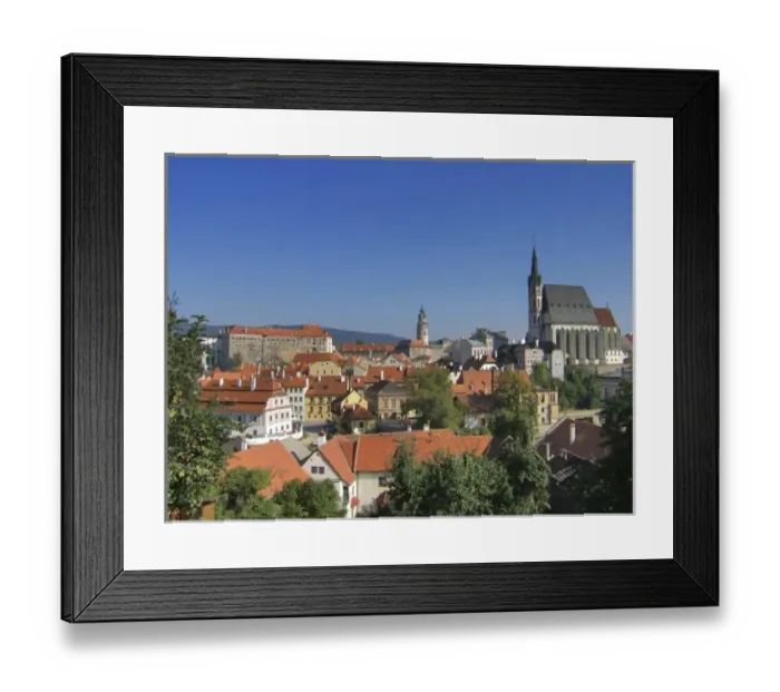 Framed Print : Europe, Czech Republic, Cesky Krumlov. The Castle, Castle Tower and the Church of St Framed Print : Europe, Czech Republic, Cesky Krumlov. The Castle, Castle Tower and the Church of St