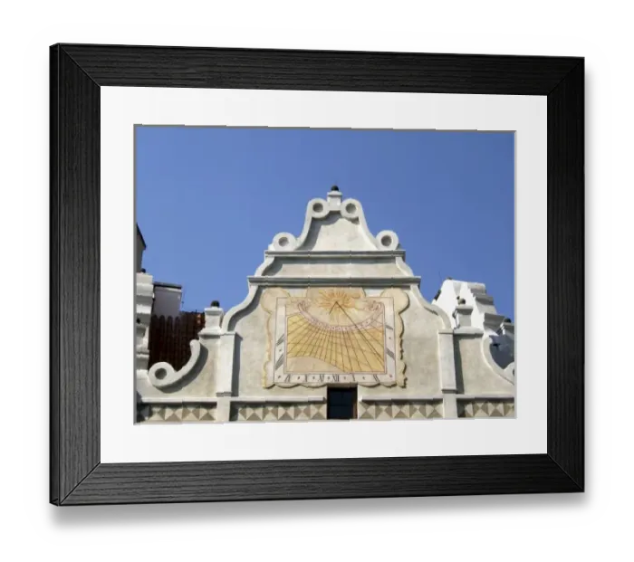 Framed Print : Europe, Czech Republic, Trebon. A colorful sundail tops Novohradska Gate entering Framed Print : Europe, Czech Republic, Trebon. A colorful sundail tops Novohradska Gate entering