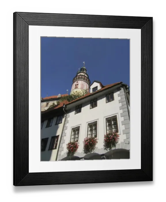 Framed Print : Europe, Czech Republic, Cesky Krumlov. Colorful flowers adorn a building in Latran Framed Print : Europe, Czech Republic, Cesky Krumlov. Colorful flowers adorn a building in Latran