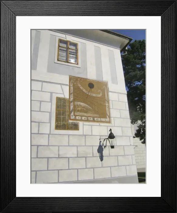 Framed Print : Europe, Czech Republic, Cesky Krumlov. An ornate sundial covers the side of a building Framed Print : Europe, Czech Republic, Cesky Krumlov. An ornate sundial covers the side of a building