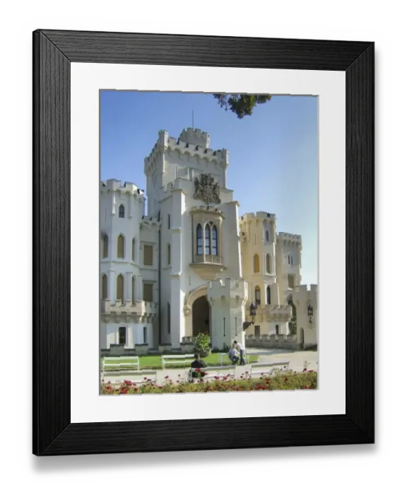 Framed Print : Europe, Czech Republic, Hluboka Castle. Visitors enjoy a fine day at the entrance Framed Print : Europe, Czech Republic, Hluboka Castle. Visitors enjoy a fine day at the entrance