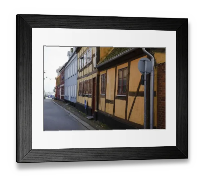 Framed Print : Denmark, Sjolland, Helsingor. Street scene with buildings in traditional architecture Framed Print : Denmark, Sjolland, Helsingor. Street scene with buildings in traditional architecture