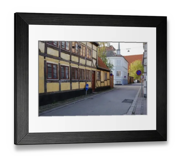 Framed Print : Denmark, Sjaelland, Helsingor. Street scene with buildings in traditional architecture Framed Print : Denmark, Sjaelland, Helsingor. Street scene with buildings in traditional architecture