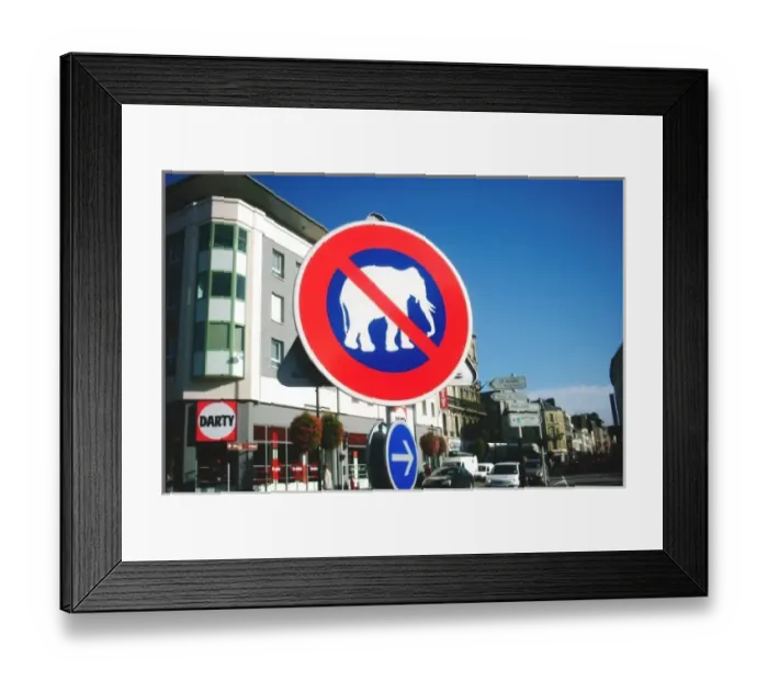 Framed Print : No Elephants Sign, Royal Deluxe, Le Havre, France Framed Print : No Elephants Sign, Royal Deluxe, Le Havre, France
