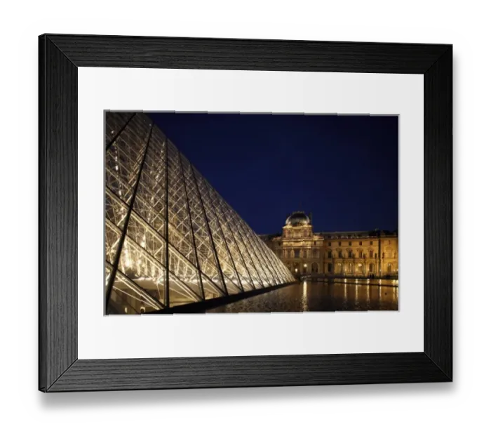 Framed Print : The night view of the glass Pyramid with the Sully Wing of Musee du Louvre in the background Framed Print : The night view of the glass Pyramid with the Sully Wing of Musee du Louvre in the background