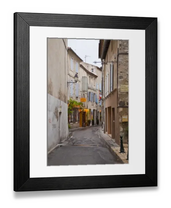 Framed Print : France, Provence, St. Remy-de-Provence. Art gallery and shops along narrow street