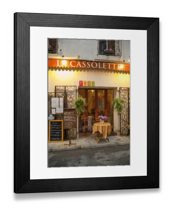 Framed Print : France, Provence, St. Remy-de-Provence. Exterior of restaurant at night