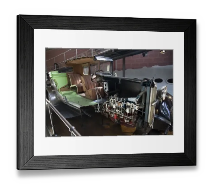 Framed Print : Cut away view of antique automobile, Musee des Arts et Metiers, Paris, France Framed Print : Cut away view of antique automobile, Musee des Arts et Metiers, Paris, France