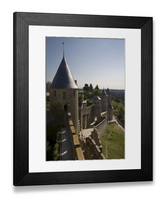 Framed Print : Castle and outer wall, Carcassonne, Aude, Languedoc, France Framed Print : Castle and outer wall, Carcassonne, Aude, Languedoc, France