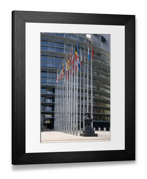 Framed Print : European Union Parliament and flags of member nations in Strasbourg, France Framed Print : European Union Parliament and flags of member nations in Strasbourg, France