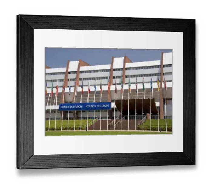 Framed Print : Council of Europe building and flags of member nations in Strasbourg, France Framed Print : Council of Europe building and flags of member nations in Strasbourg, France