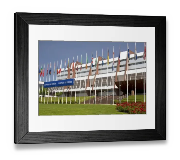 Framed Print : Council of Europe building and flags of member nations in Strasbourg, France