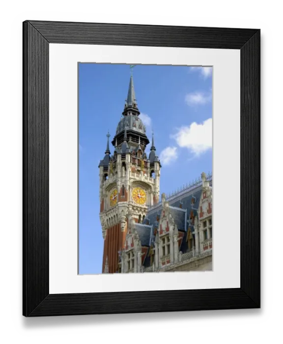 Framed Print : The tower atop the Hotel de Ville at Calais in the department of Pas-de-Calais, France Framed Print : The tower atop the Hotel de Ville at Calais in the department of Pas-de-Calais, France