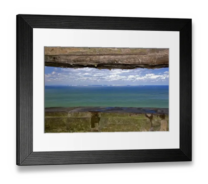 Framed Print : A view of the white cliffs of Dover in England from a German gun battery at Cap Blanc Framed Print : A view of the white cliffs of Dover in England from a German gun battery at Cap Blanc