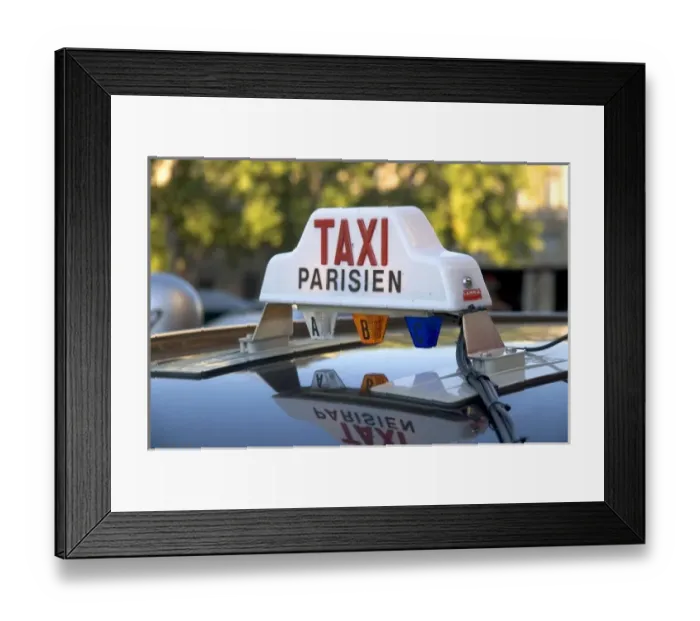 Framed Print : Sign atop a taxi in Paris, France Framed Print : Sign atop a taxi in Paris, France
