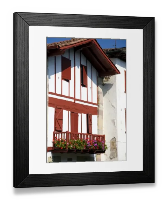Framed Print : Basque architecture in the village of Ainhoa, Pyrenees-Atlantiques, French Basque Country Framed Print : Basque architecture in the village of Ainhoa, Pyrenees-Atlantiques, French Basque Country