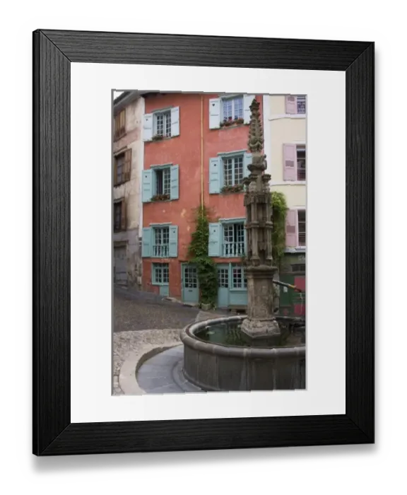 Framed Print : France, Auvergne Region, Haute-Loire Department. A communal fountain  /  well in Le Puy-en-Velay