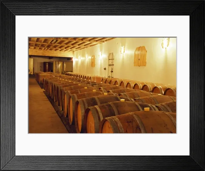 Framed Print : The barrel aging cellar at Chateau Caillou in Sauternes. Choteau Caillou, Barsac