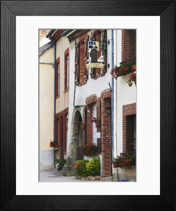 Framed Print : Sign that illustrates champagne and wine production, the village of Hautvillers in Framed Print : Sign that illustrates champagne and wine production, the village of Hautvillers in