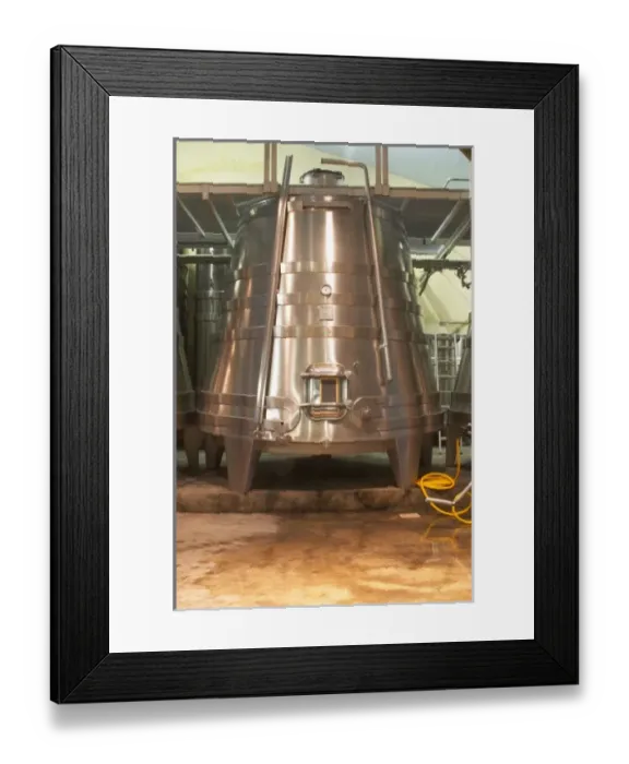 Framed Print : Fermentation tanks specially designed with conical shape to increase extraction of Framed Print : Fermentation tanks specially designed with conical shape to increase extraction of