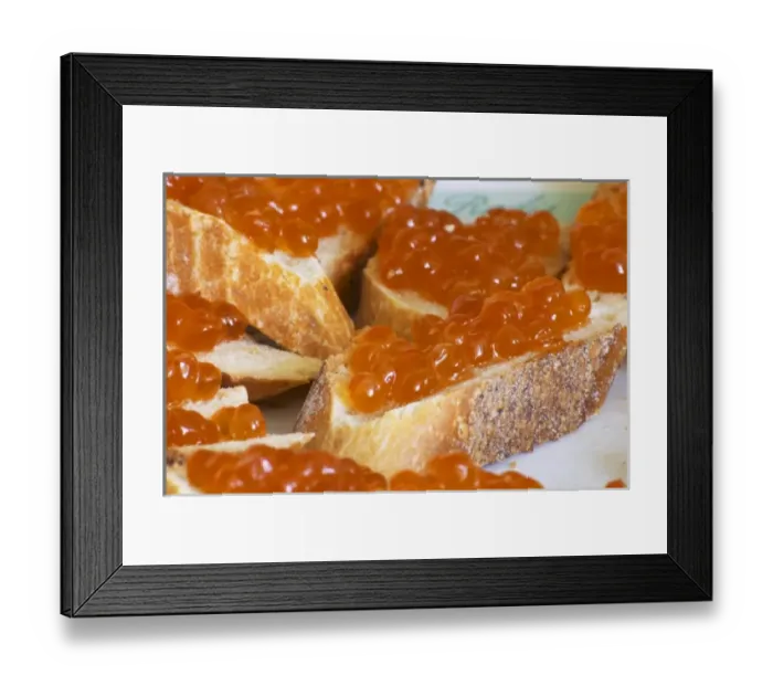 Framed Print : Salmon eggs on a piece of bread Caviar et Prestige Saint Sulpice et Cameyrac Entre-deux-Mers