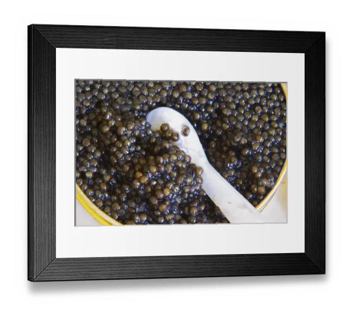 Framed Print : A tin of black caviar with slices of bread and a spoon of mother-of-pearl to scoop Framed Print : A tin of black caviar with slices of bread and a spoon of mother-of-pearl to scoop