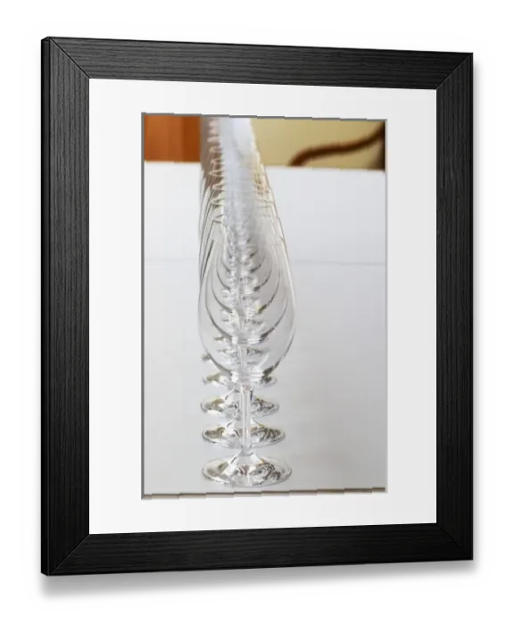 Framed Print : A straight row of glasses lined up for tasting - Chateau Baron Pichon Longueville