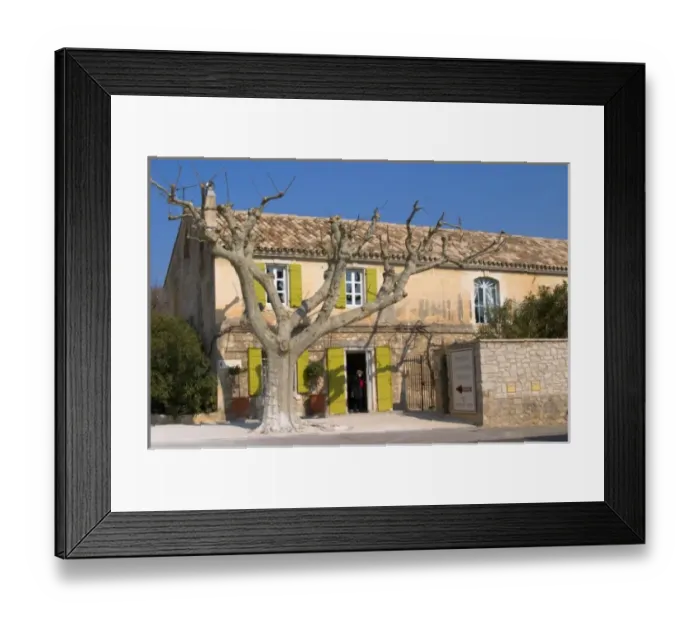 Framed Print : The restaurant Bistrot La Petite France in Le Paradou with a naked tree and a person Framed Print : The restaurant Bistrot La Petite France in Le Paradou with a naked tree and a person