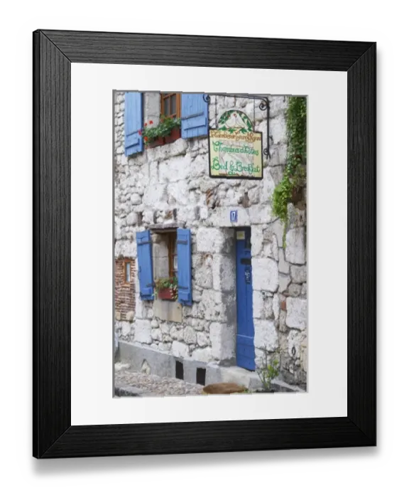 Framed Print : Old stone houses, sign saying Le Colombier de Grando and Roxane Bed and Breakfast Framed Print : Old stone houses, sign saying Le Colombier de Grando and Roxane Bed and Breakfast