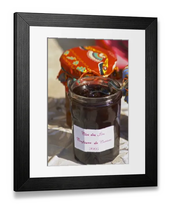 Framed Print : Jars pots of marmelade jam confiture of fruits and berries covered with colourful Framed Print : Jars pots of marmelade jam confiture of fruits and berries covered with colourful